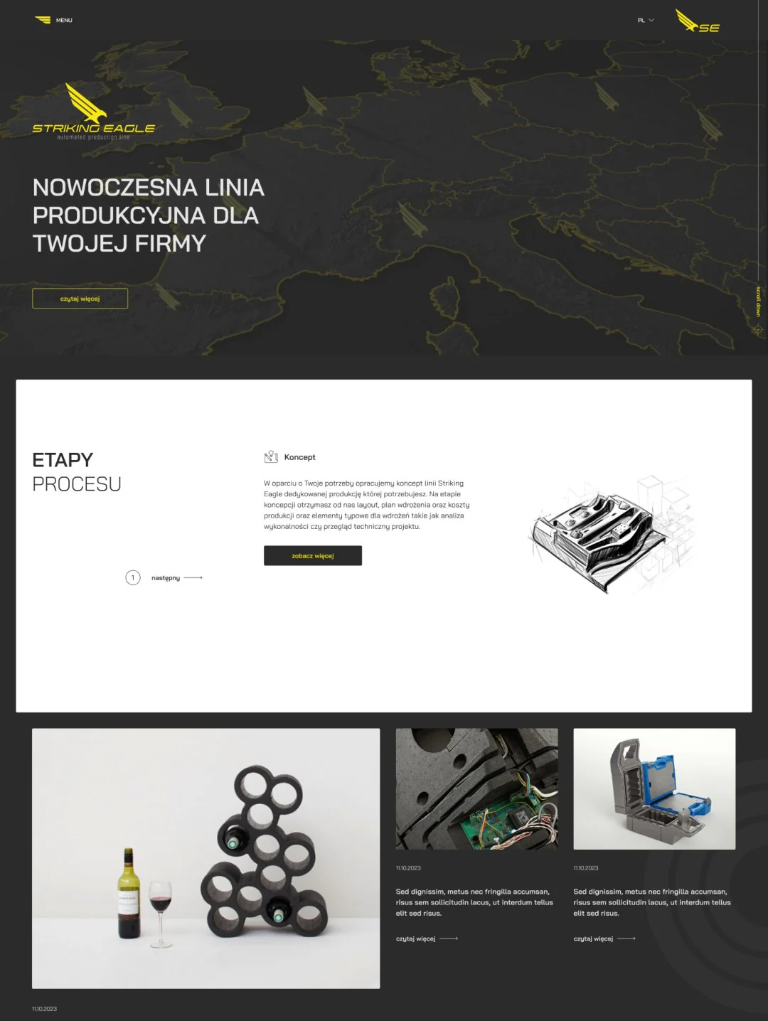 Striking Eagle — strona internetowa, sekcja startowa